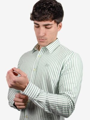 Camisa rayas popelín verde cuello italiano